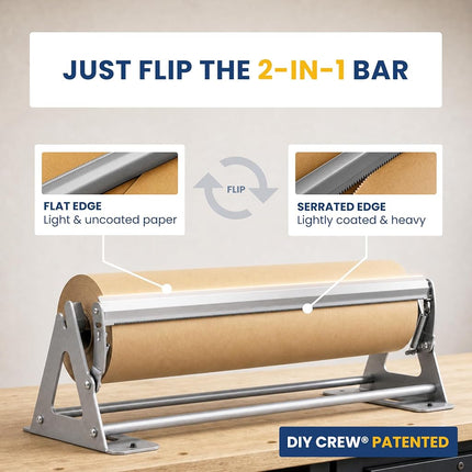 Paper Roll Cutter | Butcher Paper Dispenser | Heavy Duty 18" Paper Roll Holder and Cutter - Sturdy Construction, Rubber Feet, Tabletop, Wall Mount, Serrated Edge - Freezer Paper Roll and Craft Paper C