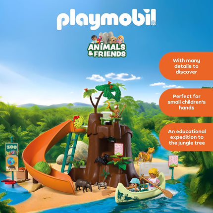 PLAYMOBIL Animals & Friends Zoo Jungle Adventures Large Jungle Tree with Canoe and Slingshot Blade Children's Toy from 4 Years 72071