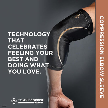 Tommie Copper Elbow Compression Sleeve (L/XL, Black, Pack of 4), 4D Stretch & Non-Slip Fit for Targeted Support, Patented Copper Znergy Fabric, Anti-Odor Benefits, Breathable Design