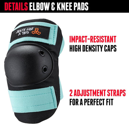 Triple Eight Saver Series 3-Pack Pad Set – Ideal for Skateboarding, in-line Skating, Roller Skating, and Biking (Skate Like A Girl, X-Small)