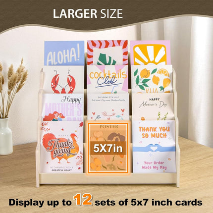 PUERSI Greeting Card Display Stand Holder - 4-Tier Wooden Organizer Rack