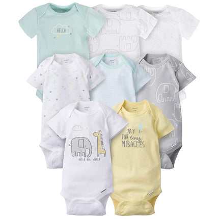Gerber baby-girls 8-pack Short Sleeve Onesies Bodysuits, Animals Green, Newborn