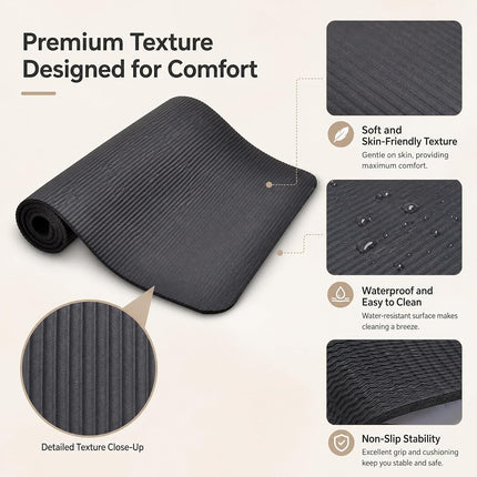 Everyday Essentials 1/2-Inch Extra Thick High Density Anti-Tear Exercise Yoga Mat with Knee Pad and Carrying Strap, Black