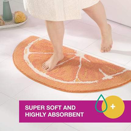 TOWN & COUNTRY PLAY Citrus Slice Orange Half Circle Shaped Bath Mat, Absorbent Tufted Floor Mat, Non-Slip Backing, Machine Washable, Orange, 34.7"x18.1"