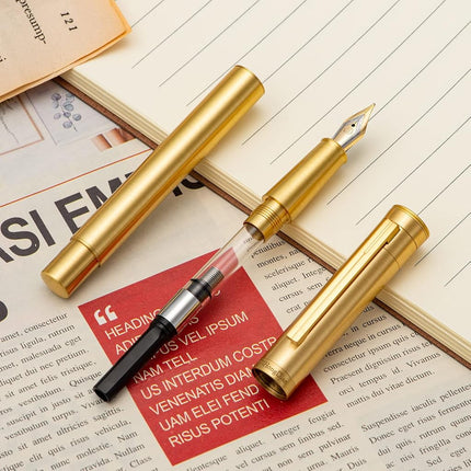 ASVINE Hongdian 1861 Brass Fountain Ink Pen, Long Blade Nib, Classic Design Smooth Writing Pen with Converter & Metal Pen Case Set