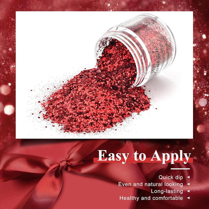 28g/Box Rose Red Wine Shine Glitter Sequins Paillette Dip Powder Nails Dipping Nails Long-lasting Nails No UV Light Needed, (No.126)