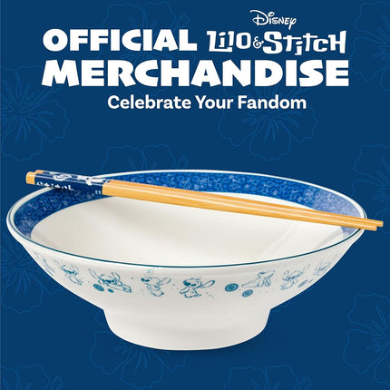 Bol à ramen en céramique Silver Buffalo Lilo et Stitch motif japonais multiposes Fleurs 887 ml avec baguettes