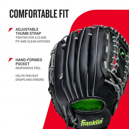 Franklin Sports unisex adult 12" - Trapeze Web Baseball and Softball Fieldmaster Midnight Youth Baseball Gloves I, Black, 12.0 US