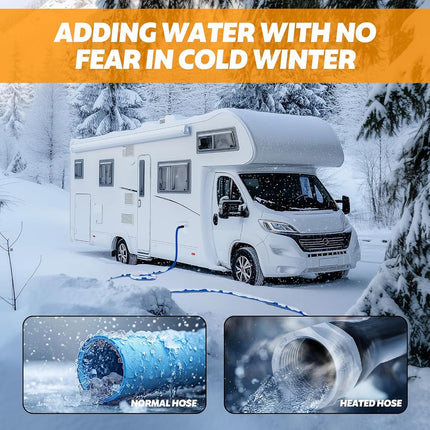 Manguera de agua calefactada para RV de 15 pies con accesorios, manguera de agua calefactada con termostato de ahorro de energía, manguera de jardín calefactada anticongelante de -45 ℉ y protector de fugas, accesorios de invierno para RV