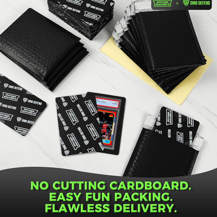 Ding Defend Trading Card Shipping Kit - Includes 110 4’’ x 6’’ Protectors, 55 Envelope Bubble Mailers, 240 Tape Seals for Slabs & Collectible Cards - Black