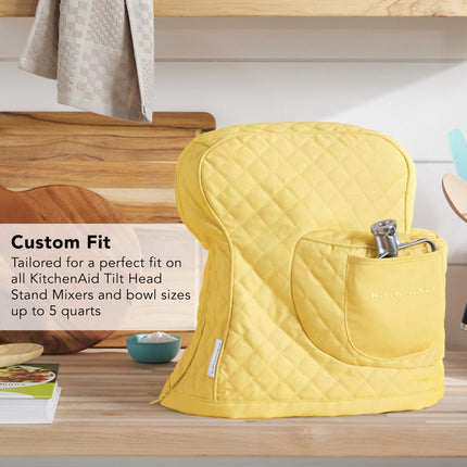 KITCHENAID Fitted Tilt-Head Stand Mixer Cover with Storage Pocket, Quilted 100% Cotton,14.4"x18"x10", Butter Yellow