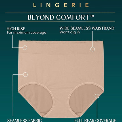 Vanity Fair Women's Seamless Underwear, Light Smoothing, No Pinch No Show, Brief - 3 Pack - Quartz/White/Neutral, 6