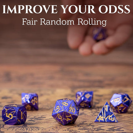 Metal Dice for DND - Ancient Cracked Lightning – Purple Gold Cracks