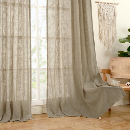 LAMIT Taupe Linen Curtains 45 Inch Length 2 Panels for Bedroom