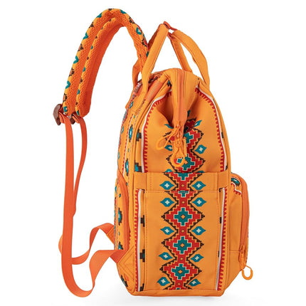 Wrangler Aztec Backpack Organized Daypack Travel Baby Bag with Stroller Strap and Side Bottle Pockets, Angel Orange, 16.5" x 11.5" x 6", Daypack Backpacks