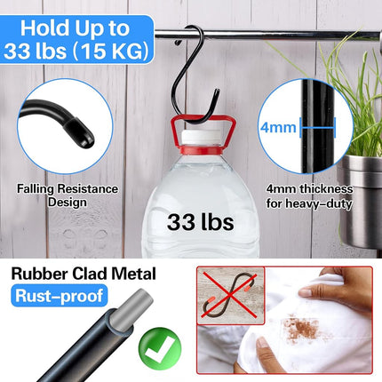 Antimbee 30 Pack Large S Hooks, 5.5 inch Vinyl Coated Heavy Duty S Hooks, S Hanger Closet Hook, Black Rubber S Hook for Hanging Plants, Garden Tools, Clothes, Jeans, Pot Pan