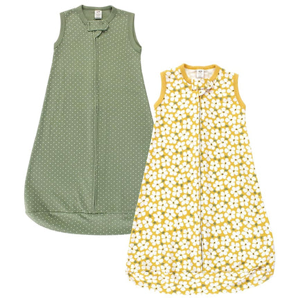 Hudson Baby BabyCotton Long-Sleeve Wearable Sleeping Bag, Sack, Blanket, Sage Floral Sleeveless, 3-9 Months