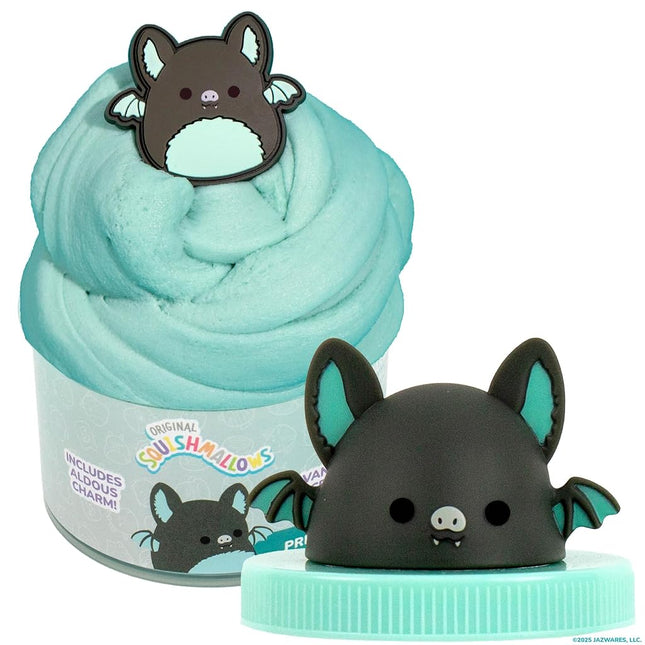 Original Squishmallows Aldous The Fruit Bat Premium Cloud Slime, Vanilla-Scented, 8 oz., Storage Container with Figurine Topper, Rubber Charm, Goodie Bags Stuffers, Kids Party Favors, Sensory Toy