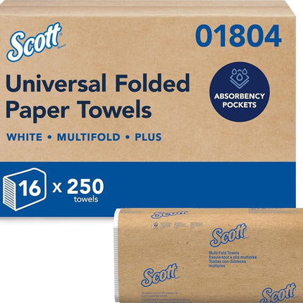 Scott Multifold Hand Towels, Z-Fold White Paper Towels for Bathroom, Soft, Strong, Eco-Friendly, Highly Absorbent, 16 Packs x 250 Z-Fold Paper Sheets (4,000 Sheets Total). Model nr. 1804
