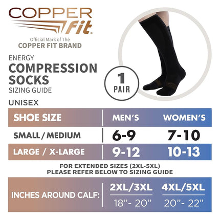 Copper Fit 2.0 Easy-On Easy-Off Knee High Compression Socks, 1 Pack, Black, Large-X-Large