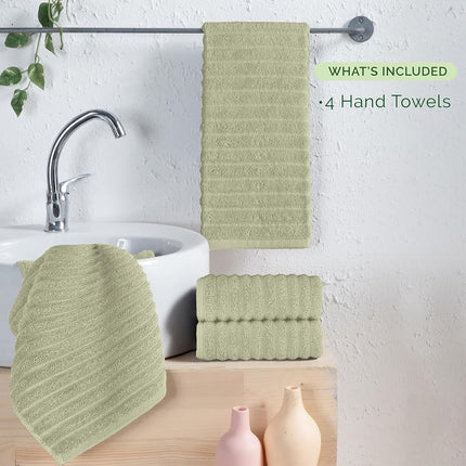 Elegant Comfort Luxury 100% Turkish Cotton Corduroy Ribbed 4 Pack Hand Towel Set 16 x 28 Inch - Absorbent, Super Soft, Quick Dry, Premium Towels for Bathroom, Gym, Spa and Hotel Use, Mint Green