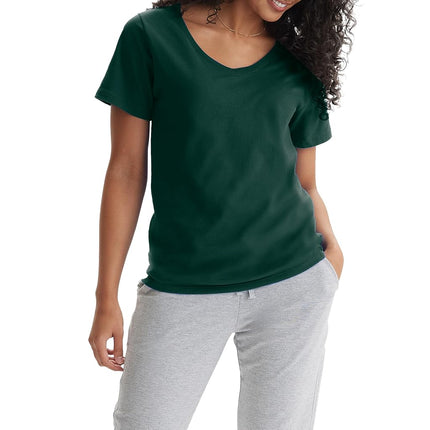 Hanes Women's Perfect-t T-Shirt mit V-Ausschnitt, Ringgesponnene Baumwolle, Kurzärmelig, für Damen, Deep Forest Pack of 1, 3XL