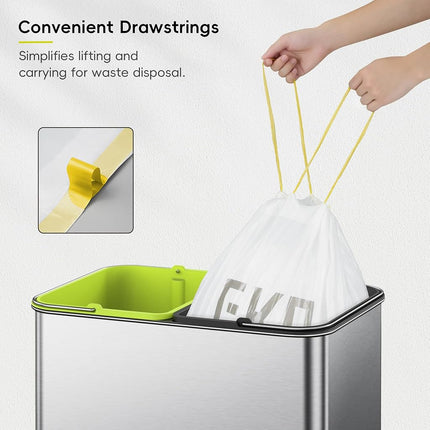 EKO 9.3 Gallon / 30–35 Liter Drawstring Trash Bags, 110 Count Heavy-Duty Tall Kitchen Garbage Can Liners, Extra-Strong Leak-Resistant, Unscented, White, Code K