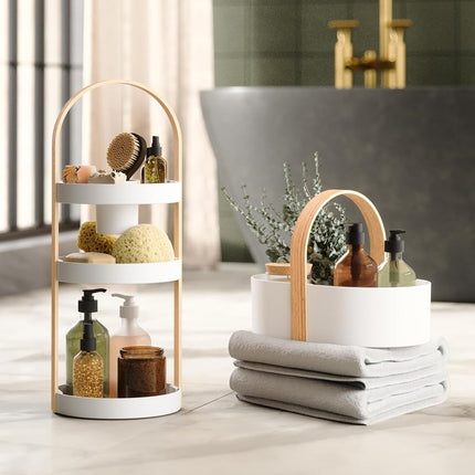 Umbra Bellwood Caddy, Wooden Handle Makeup Organizer, Small, White/Natural