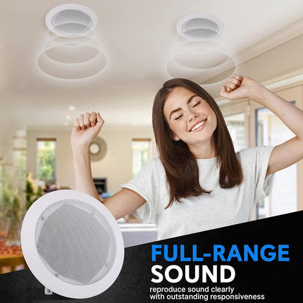Ceiling and Wall Mount Speaker - 5.25” 2-Way 70V Audio Stereo Sound Subwoofer Sound with Dome Tweeter, 300 Watts, In-Wall & In-Ceiling Flush Design for Home Surround System - Pyle PDIC53T (White)