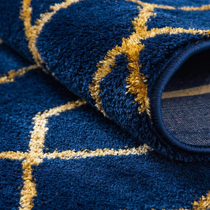 Unique Loom Marilyn Monroetm Glam Collection Carved Geometric Modern Navy Blue Gold Indoor Runner Rug (2' x 10')
