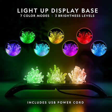National Geographic Crystal Growing Kit - 3 Vibrant Coloured Crystals to Grow with Light-Up Display Stand & Guidebook, Includes 3 Real Gemstone Specimens Including A Geode & Green Fluorite