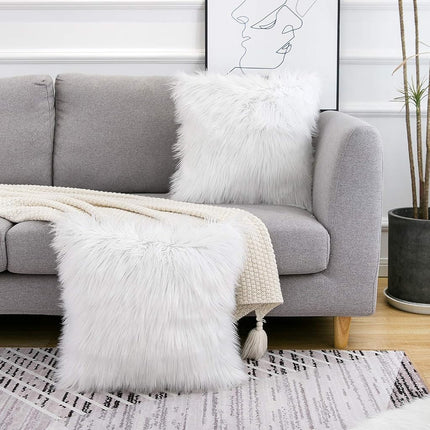 Decorative White Fluffy Pillow Covers New Luxury Series Merino Style Faux Fur Throw Pillow Covers Fuzzy Cushion Cover 20x20 Inch
