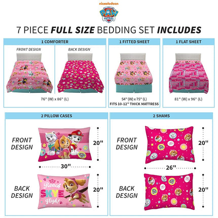 Paw Patrol Girls Kids Bedding Super Soft Comforter and Sheet Set with Sham, 7 Piece Full Size, (Official) Nickelodeon Product By Franco