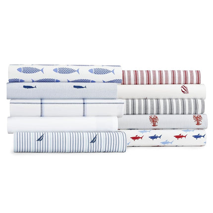 Nautica - King Sheet Set, Cotton Percale Bedding Set, Crisp & Cool, Lightweight & Breathable (Plot Blue, King)