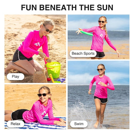 Kanu Surf Keri – Maillot de bain anti-UV manches longues UPF 50+ pour fille, rose fluo, 3T
