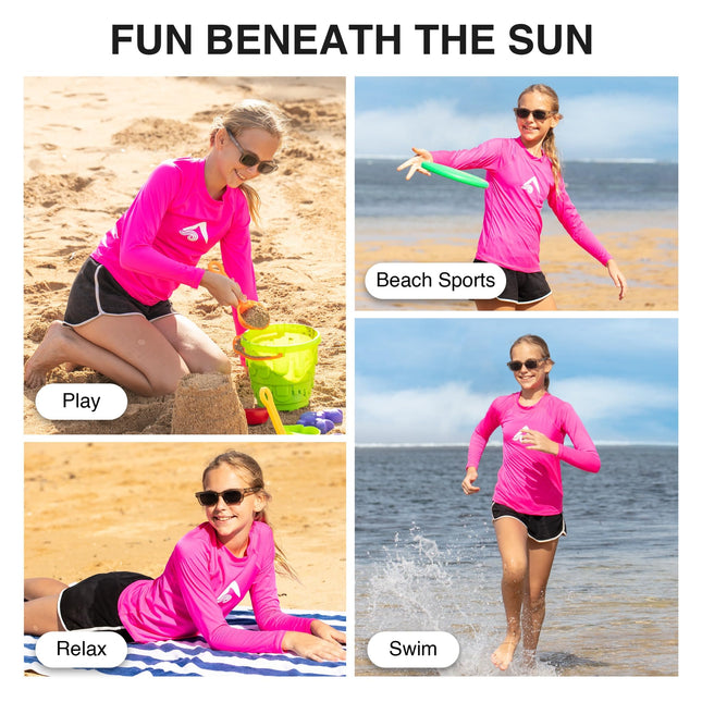 Kanu Surf Girl's Keri UPF 50+ Long Sleeve Rashguard, Neon Pink, 3T