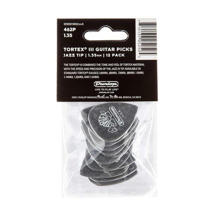 Jim Dunlop 462P135 1.35mm Tortex TIII Guitar Picks, 12-Pack