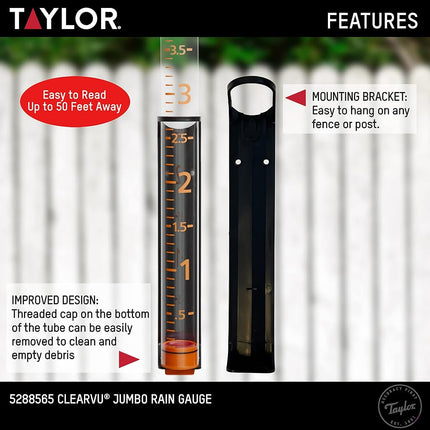 Taylor Precision Products 5288565 ClearVu Rain Gauge, Orange