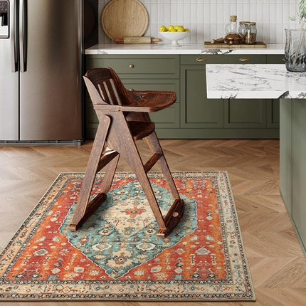 Lahome Boho Tribal Square 4x4 Area Rug, Washable Kitchen Rugs Soft Living Room Rugs with Rubber Backing, Oriental Non Slip Non-Shedding Indoor Throw Floor Carpets for Bedroom Nursery Office