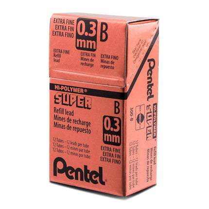 Pentel 0.3 mm B Refill Lead (Pack of 12 Tubes, 12 Leads per Tube)