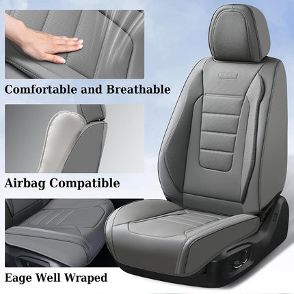 Coverado Front Seat Covers, Car Seat Cover, Gray Seat Covers for Cars, Car Seat Protector, 2PCS Waterproof Faux Leather Car Seat Cushion, Luxury Seat Cushions, Auto Seat Covers Fit for Most Vehicles