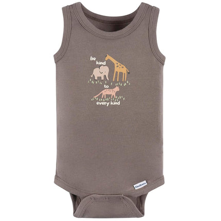 Gerber Baby Boys Multi-Pack Sleeveless Onesies Bodysuit, Ivory Safari, 0-3 Months