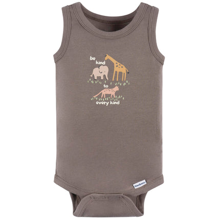 Gerber Baby Boys Multi-Pack Sleeveless Onesies Bodysuit, Ivory Safari, 18 Months