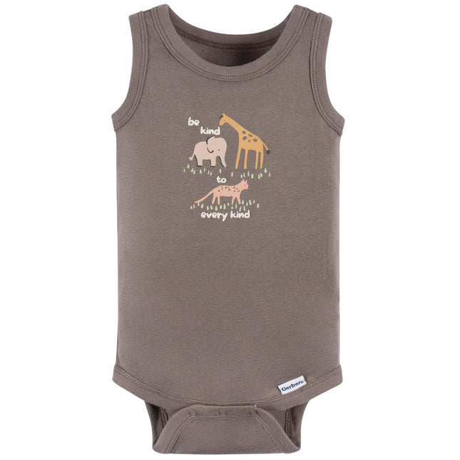 Gerber Baby Boys Multi-Pack Sleeveless Onesies Bodysuit, Ivory Safari, 18 Months