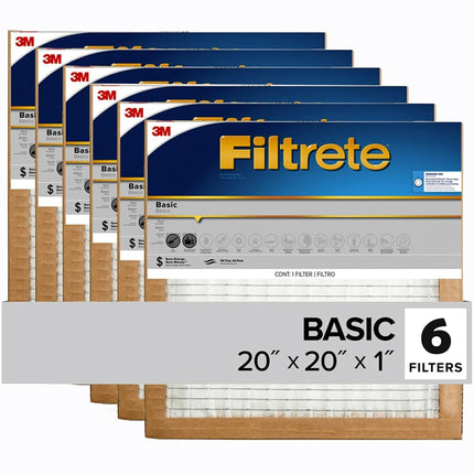 Filtrete 20x20x1 Air Filter, 3M MERV 5 HVAC AC Furnace Filter Replacement, 6-Pack (Actual Size 19.69x19.69x0.88 in)