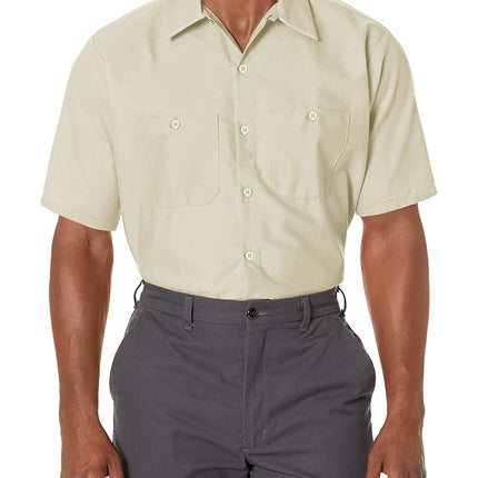 Red Kap Men's Industrial Work Shirt, Regular Fit, Short Sleeve Utility Button, Light Tan, Medium
