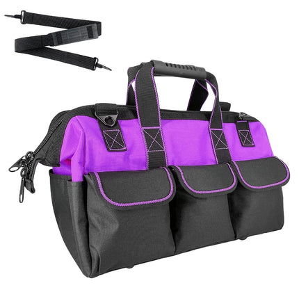 Yongzhenlite Garden Tools Bag 16inch Wide Mouth Women Man's Tool Bag with Molded Base and Plastic-Padded, Inside Pockets for Tool Storage,600D polyester fabric (Purple color)