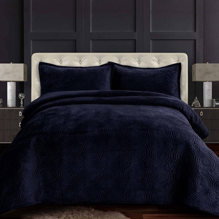 Tribeca Living Velvet Oversized Quilt Set, Indigo,