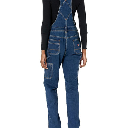 Dickies Women's Denim Double Front Bib Overalls, Dark Stone Wash, XL