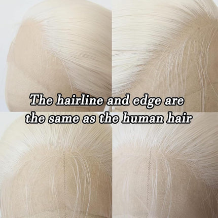 Heat resistant synthetic lace front wig light blonde nature wave Platinum Blonde Glueless Long Natural Straight Half Hand Tied Replacement Full Wig For Women Heat resistant Friendly